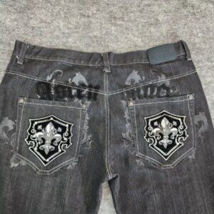 VTG‎ Raw Blue Jeans Mens 40x31 Black Straight Baggie Hip Hop Skateboard Goth Y2K